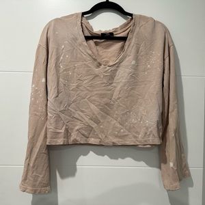 Joe’s Jeans Long Sleeved Beige Crop Top with V-neck, Distressed Style